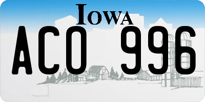 IA license plate ACO996