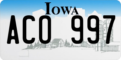 IA license plate ACO997