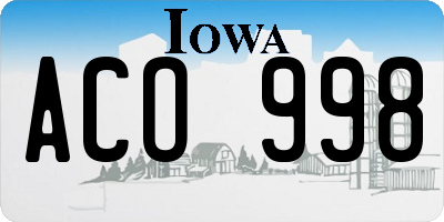 IA license plate ACO998