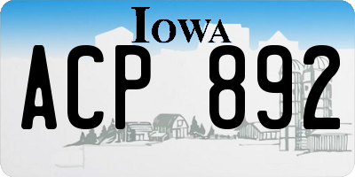 IA license plate ACP892