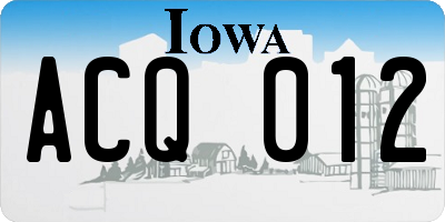 IA license plate ACQ012