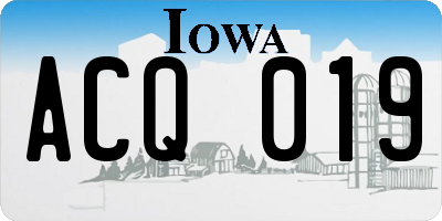 IA license plate ACQ019