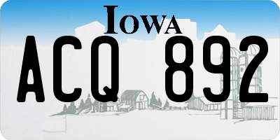 IA license plate ACQ892