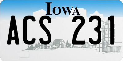 IA license plate ACS231