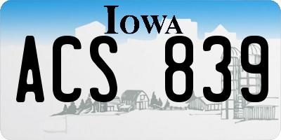 IA license plate ACS839