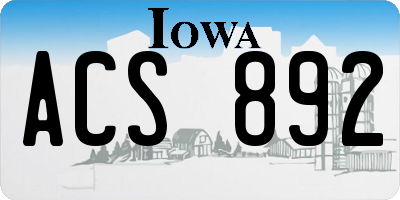 IA license plate ACS892