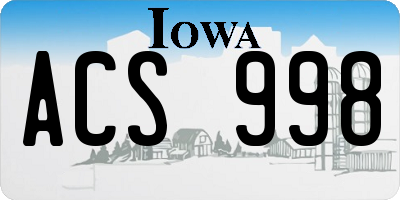 IA license plate ACS998