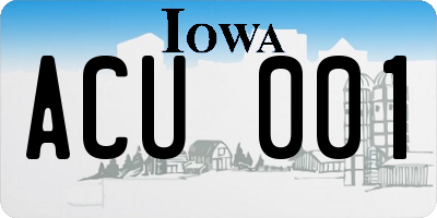 IA license plate ACU001