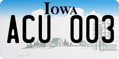 IA license plate ACU003