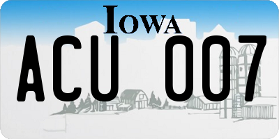 IA license plate ACU007