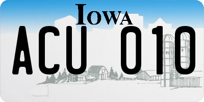 IA license plate ACU010