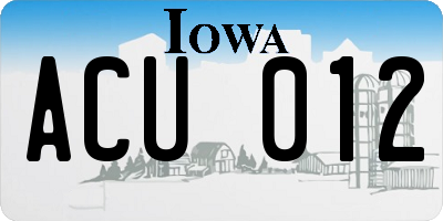 IA license plate ACU012