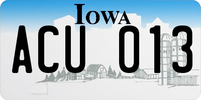 IA license plate ACU013