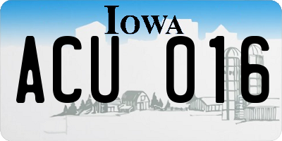 IA license plate ACU016