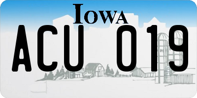 IA license plate ACU019