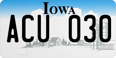 IA license plate ACU030