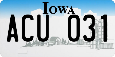 IA license plate ACU031