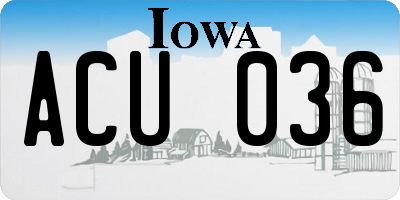 IA license plate ACU036