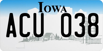 IA license plate ACU038