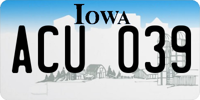 IA license plate ACU039