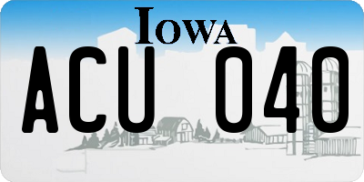 IA license plate ACU040