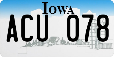IA license plate ACU078