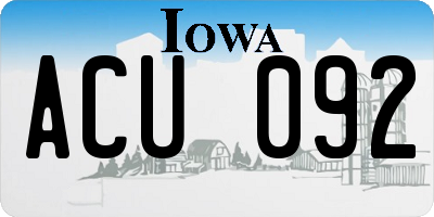 IA license plate ACU092