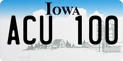 IA license plate ACU100