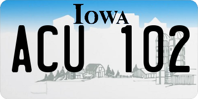 IA license plate ACU102