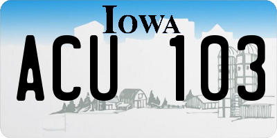 IA license plate ACU103