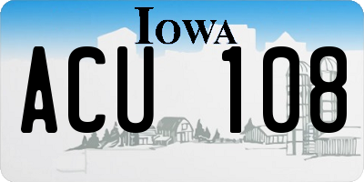 IA license plate ACU108