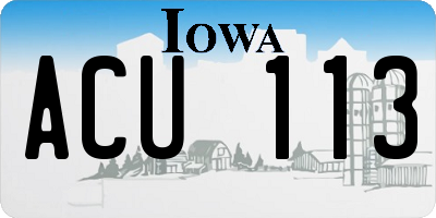 IA license plate ACU113