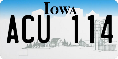 IA license plate ACU114