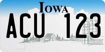 IA license plate ACU123