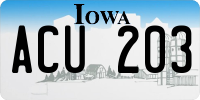 IA license plate ACU203