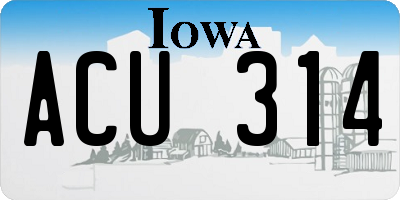 IA license plate ACU314