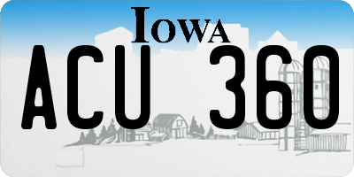 IA license plate ACU360