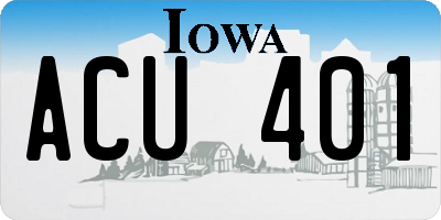 IA license plate ACU401
