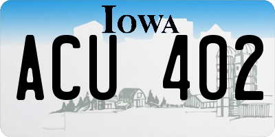 IA license plate ACU402