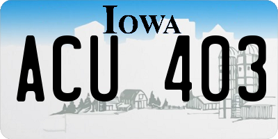 IA license plate ACU403