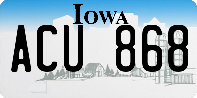IA license plate ACU868