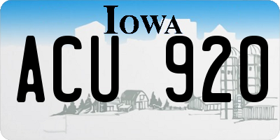 IA license plate ACU920