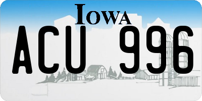 IA license plate ACU996