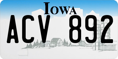 IA license plate ACV892