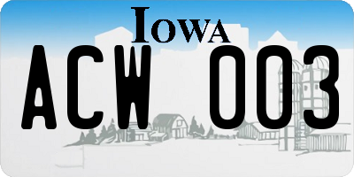 IA license plate ACW003