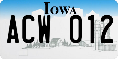 IA license plate ACW012