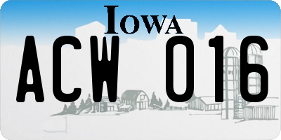 IA license plate ACW016