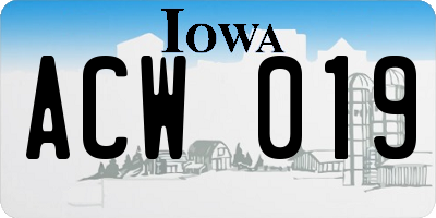 IA license plate ACW019