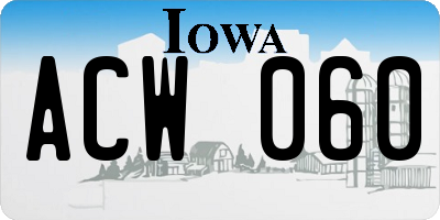 IA license plate ACW060