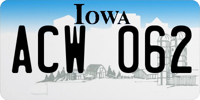 IA license plate ACW062